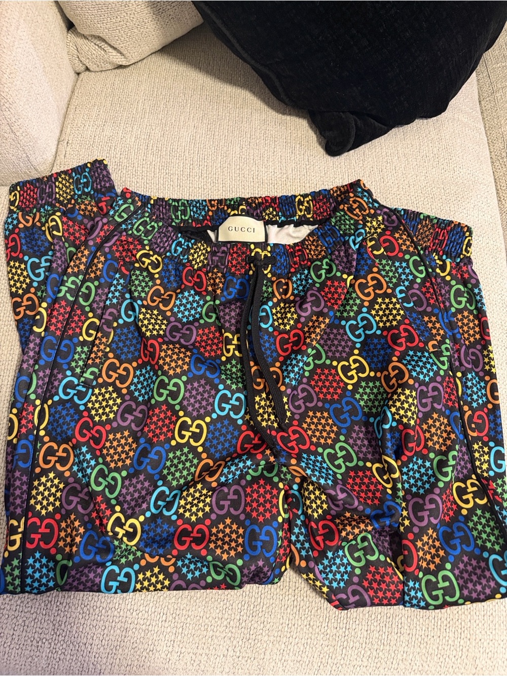 Gucci Multicolor GG Logo Track Shorts in Rainbow Palette